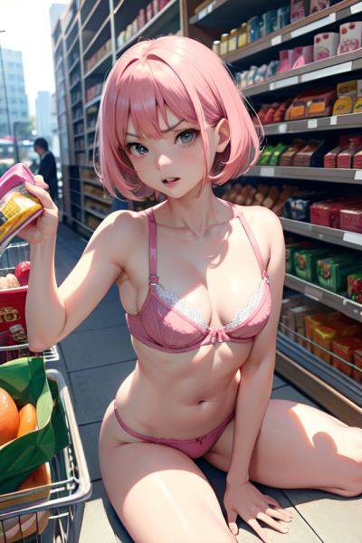Anime Busty Small Tits 30s Age Angry Face Pink Hair Bobcut Hair Style Light Skin Soft + Warm Grocery Side View Straddling Bra 3674558843382306122 - AI Hentai - aihentai.co on pornsimulated.com