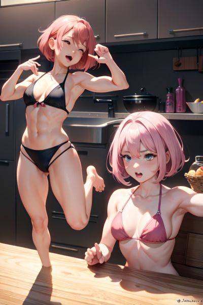 Anime Muscular Small Tits 40s Age Ahegao Face Pink Hair Bobcut Hair Style Light Skin Dark Fantasy Kitchen Side View Jumping Bikini 3674667076559659576 - AI Hentai - aihentai.co on pornsimulated.com