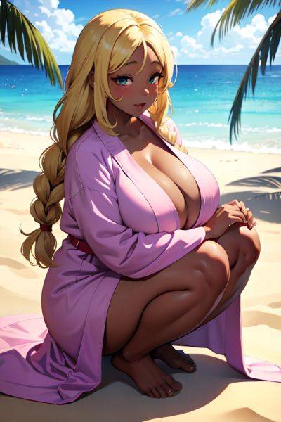 Anime Chubby Huge Boobs 40s Age Ahegao Face Blonde Braided Hair Style Dark Skin Illustration Beach Side View Squatting Bathrobe 3675181183664083493 - AI Hentai - aihentai.co on pornsimulated.com