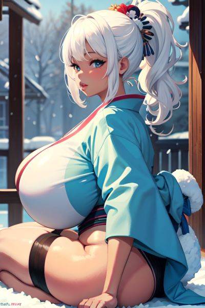 Anime Chubby Huge Boobs 60s Age Pouting Lips Face White Hair Ponytail Hair Style Dark Skin Watercolor Snow Side View Straddling Kimono 3675192780563480560 - AI Hentai - aihentai.co on pornsimulated.com