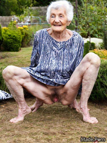 House garden looking at viewer nude white hair barefoot hairy caucasian AI porn - made.porn on pornsimulated.com