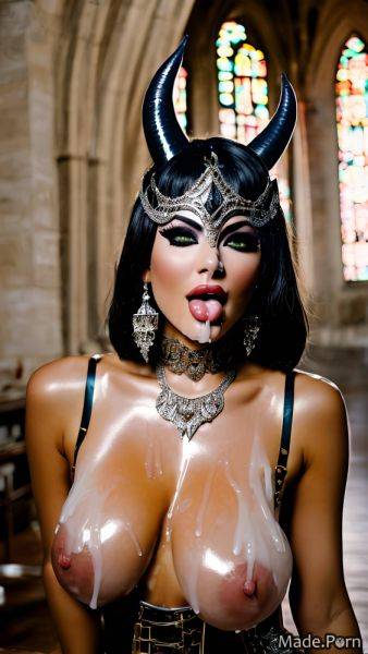 Oiled body demon wings gigantic boobs venetian mask brown castle slutty AI porn - made.porn on pornsimulated.com