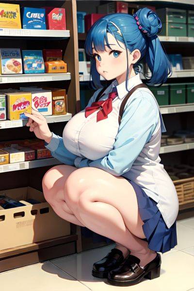 Anime Chubby Huge Boobs 70s Age Serious Face Blue Hair Hair Bun Hair Style Light Skin Watercolor Grocery Front View Squatting Schoolgirl 3676217129772445420 - AI Hentai - aihentai.co on pornsimulated.com