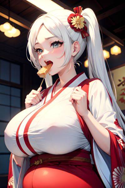 Anime Pregnant Huge Boobs 30s Age Laughing Face White Hair Pigtails Hair Style Light Skin Vintage Stage Close Up View Eating Kimono 3671222942314576557 - AI Hentai - aihentai.co on pornsimulated.com