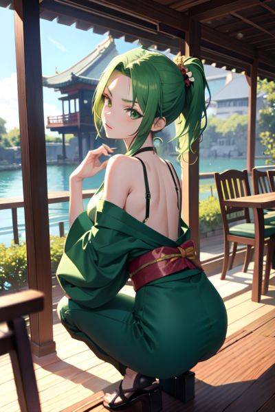 Anime Skinny Small Tits 18 Age Seductive Face Green Hair Slicked Hair Style Light Skin Dark Fantasy Cafe Back View Squatting Kimono 3671617217757906890 - AI Hentai - aihentai.co on pornsimulated.com