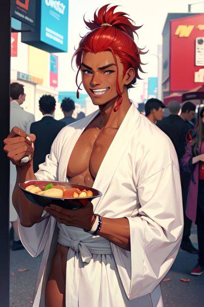 Anime Muscular Small Tits 80s Age Laughing Face Ginger Slicked Hair Style Dark Skin Cyberpunk Club Front View Eating Bathrobe 3671972843201622747 - AI Hentai - aihentai.co on pornsimulated.com