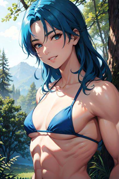 Anime Muscular Small Tits 70s Age Happy Face Blue Hair Messy Hair Style Light Skin Illustration Forest Close Up View Working Out Bikini 3672150654750876390 - AI Hentai - aihentai.co on pornsimulated.com