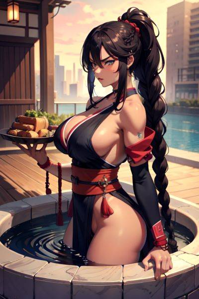 Anime Muscular Huge Boobs 18 Age Angry Face Brunette Braided Hair Style Dark Skin Cyberpunk Hot Tub Side View Eating Kimono 3676360152672881706 - AI Hentai - aihentai.co on pornsimulated.com