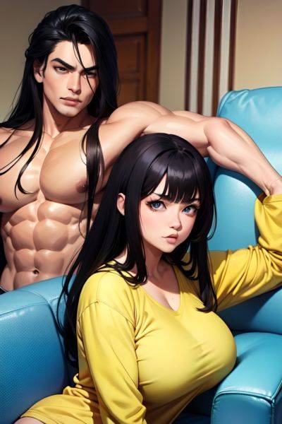 Anime Muscular Huge Boobs 70s Age Pouting Lips Face Black Hair Straight Hair Style Light Skin Dark Fantasy Couch Front View Jumping Pajamas 3678323811242908370 - AI Hentai - aihentai.co on pornsimulated.com