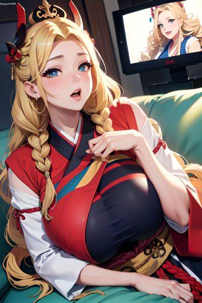 Anime Busty Huge Boobs 20s Age Shocked Face Blonde Braided Hair Style Light Skin Illustration Couch Front View Gaming Geisha 3678876574011925550 - AI Hentai - aihentai.co on pornsimulated.com