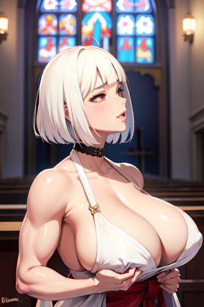 Anime Muscular Huge Boobs 18 Age Ahegao Face White Hair Bobcut Hair Style Light Skin Skin Detail (beta) Church Side View Gaming Kimono 3679166483820954766 - AI Hentai - aihentai.co on pornsimulated.com