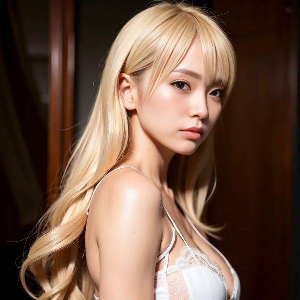 , japanese,woman,twenties,(RAW photo, best quality, masterpiece:1.1), (realistic, photo-realistic:1.2), ultra-detailed, ultra high res, physically-based rendering,long hair,blonde hair,hair behind ear,(adult:1.5) - pornmake.ai - Japan on pornsimulated.com