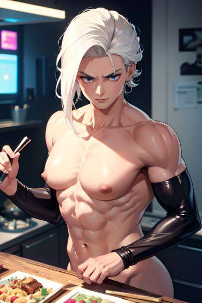 Anime Muscular Small Tits 30s Age Serious Face White Hair Slicked Hair Style Dark Skin Cyberpunk Club Close Up View Cooking Nude 3679464125545555657 - AI Hentai - aihentai.co on pornsimulated.com