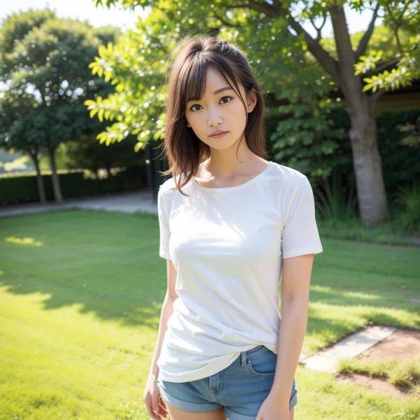 , japanese,woman,twenties,(RAW photo, best quality, masterpiece:1.1), (realistic, photo-realistic:1.2), ultra-detailed, ultra high res, physically-based rendering,beautiful,perfect body,short sleeves,casual - pornmake.ai - Japan on pornsimulated.com