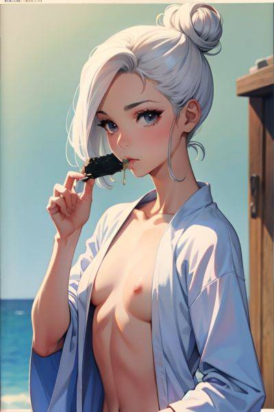 Anime Skinny Small Tits 60s Age Shocked Face White Hair Hair Bun Hair Style Light Skin Watercolor Prison Front View Eating Bathrobe 3679846807095669429 - AI Hentai - aihentai.co on pornsimulated.com