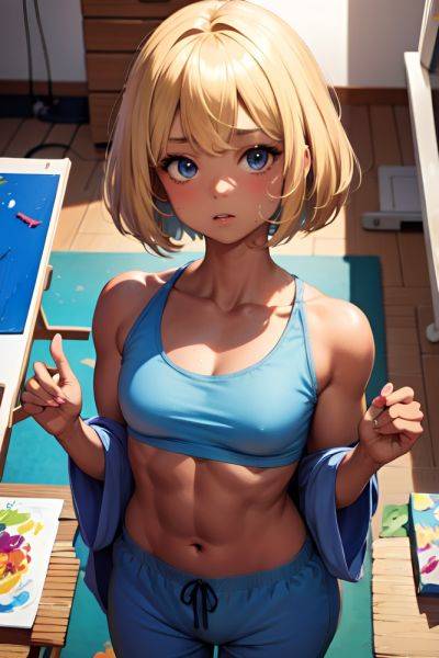 Anime Muscular Small Tits 80s Age Shocked Face Blonde Bobcut Hair Style Dark Skin Painting Hospital Close Up View Plank Pajamas 3679831345236753773 - AI Hentai - aihentai.co on pornsimulated.com
