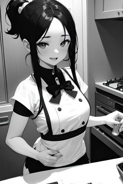 Anime Busty Small Tits 30s Age Happy Face Ginger Slicked Hair Style Dark Skin Black And White Kitchen Close Up View Eating Mini Skirt 3680024618743904893 - AI Hentai - aihentai.co on pornsimulated.com