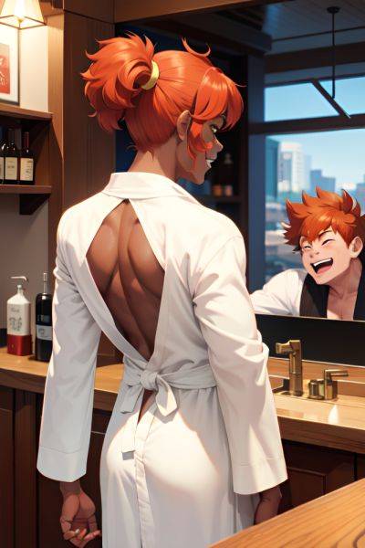 Anime Muscular Small Tits 80s Age Laughing Face Ginger Pixie Hair Style Dark Skin Comic Restaurant Back View Plank Bathrobe 3680844096873465636 - AI Hentai - aihentai.co on pornsimulated.com