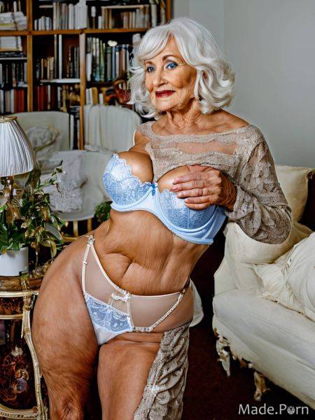 Big tits undressing lingerie woman busty white hair indoors AI porn - made.porn on pornsimulated.com