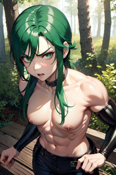 Anime Muscular Small Tits 20s Age Angry Face Green Hair Slicked Hair Style Light Skin Cyberpunk Forest Close Up View Plank Goth 3681246105800498969 - AI Hentai - aihentai.co on pornsimulated.com