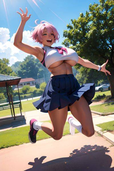 Anime Skinny Huge Boobs 30s Age Laughing Face Pink Hair Pixie Hair Style Dark Skin Warm Anime Stage Front View Jumping Schoolgirl 3681493496005154746 - AI Hentai - aihentai.co on pornsimulated.com