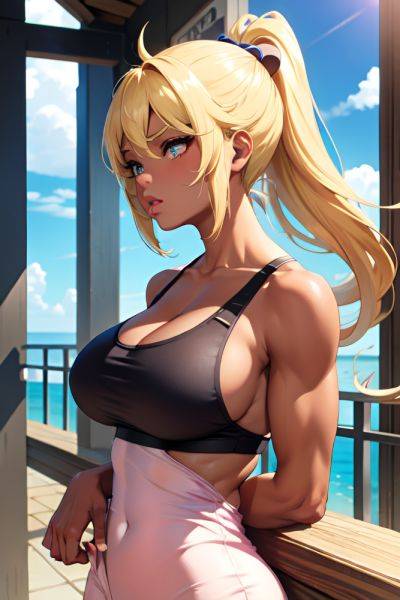 Anime Muscular Huge Boobs 50s Age Pouting Lips Face Blonde Ponytail Hair Style Dark Skin Crisp Anime Oasis Side View T Pose Pajamas 3681825926477821692 - AI Hentai - aihentai.co on pornsimulated.com