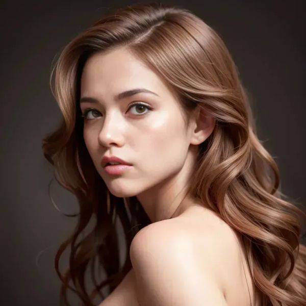 Woman,twenties,(RAW photo, best quality, masterpiece:1.1), (realistic, photo-realistic:1.2), ultra-detailed, ultra high res, physically-based rendering,long hair,curly hair,brown hair,hair behind ear,brown - pornmake.ai on pornsimulated.com