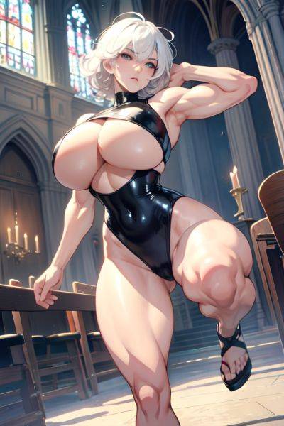 Anime Muscular Huge Boobs 30s Age Serious Face White Hair Messy Hair Style Light Skin Watercolor Church Front View Jumping Latex 3677531389765976151 - AI Hentai - aihentai.co on pornsimulated.com