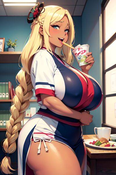 Anime Chubby Huge Boobs 60s Age Laughing Face Blonde Braided Hair Style Dark Skin Comic Office Front View Eating Geisha 3681976679831704671 - AI Hentai - aihentai.co on pornsimulated.com