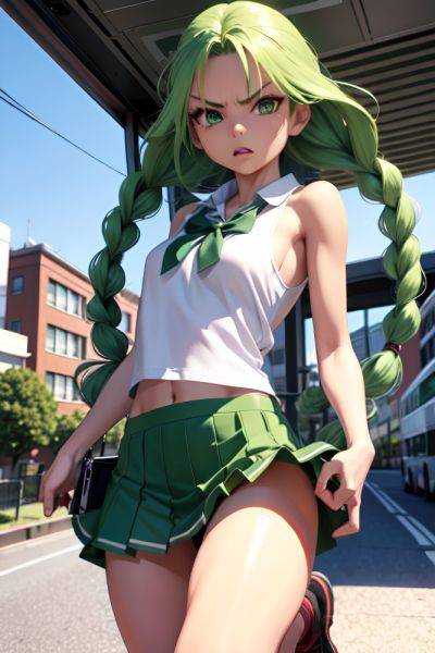 Anime Skinny Small Tits 70s Age Angry Face Green Hair Braided Hair Style Dark Skin 3d Bus Close Up View Jumping Mini Skirt 3683642699172723587 - AI Hentai - aihentai.co on pornsimulated.com