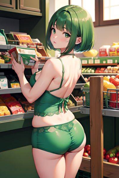 Anime Chubby Small Tits 20s Age Serious Face Green Hair Bobcut Hair Style Light Skin Soft + Warm Grocery Back View Plank Lingerie 3683735470467405829 - AI Hentai - aihentai.co on pornsimulated.com