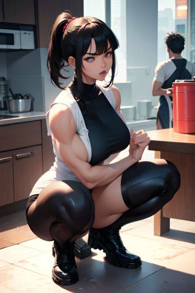 Anime Muscular Huge Boobs 20s Age Angry Face Black Hair Bangs Hair Style Dark Skin Cyberpunk Kitchen Front View Squatting Nurse 3684299830426263075 - AI Hentai - aihentai.co on pornsimulated.com