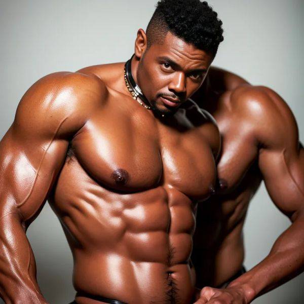 Black people, ,(2men:2), manly man,elder,(RAW photo, best quality, masterpiece:1.1), (realistic, photo-realistic:1.2), ultra-detailed, ultra high res, physically-based rendering,muscular,tattoo,abs,collar,(adult:1.5) - pornmake.ai on pornsimulated.com