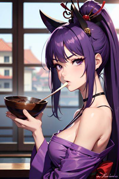 Anime Skinny Small Tits 60s Age Serious Face Purple Hair Ponytail Hair Style Dark Skin Soft + Warm Prison Front View Eating Geisha 3684663184663783477 - AI Hentai - aihentai.co on pornsimulated.com