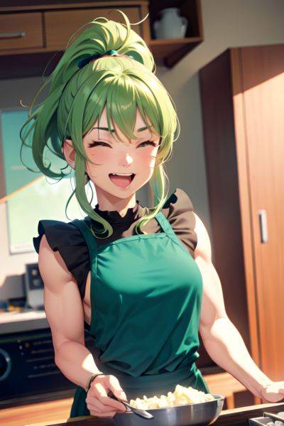 Anime Muscular Small Tits 70s Age Laughing Face Green Hair Ponytail Hair Style Light Skin Vintage Office Close Up View Cooking Partially Nude 3684829399319696257 - AI Hentai - aihentai.co on pornsimulated.com