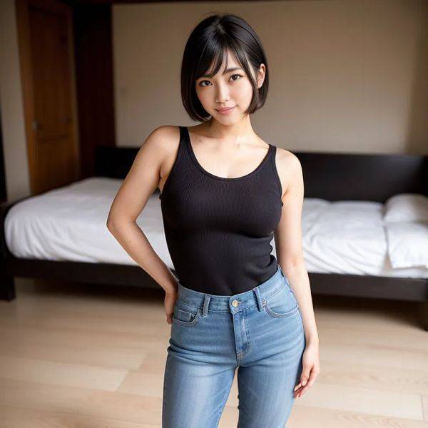 , japanese,woman,twenties,(RAW photo, best quality, masterpiece:1.1), (realistic, photo-realistic:1.2), ultra-detailed, ultra high res, physically-based rendering,short hair,bobcut,beautiful,(smile),(aegyo sal),Looking at - pornmake.ai - Japan on pornsimulated.com