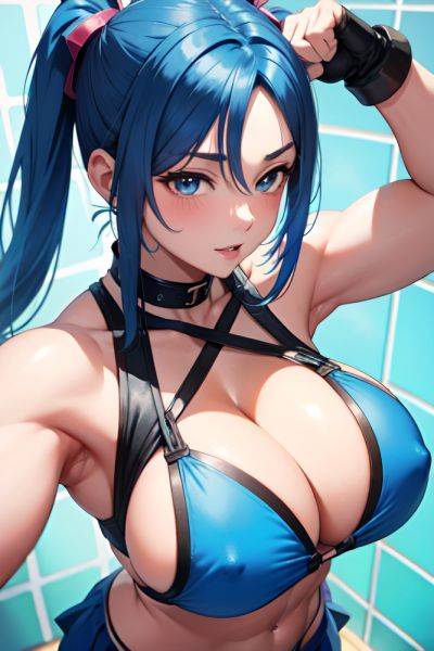 Anime Muscular Huge Boobs 20s Age Happy Face Blue Hair Pigtails Hair Style Light Skin Skin Detail (beta) Shower Close Up View On Back Mini Skirt 3685335774754820538 - AI Hentai - aihentai.co on pornsimulated.com