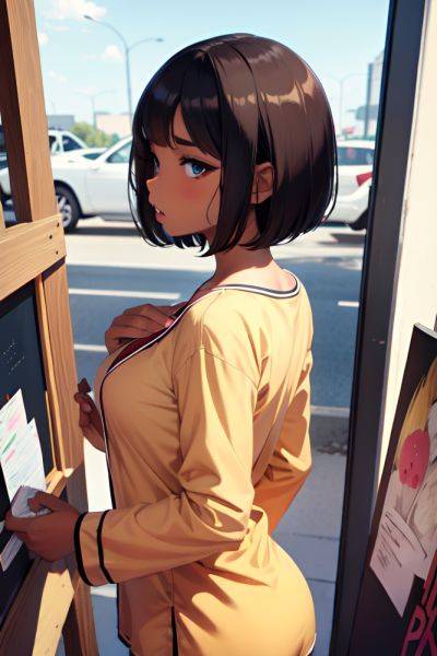Anime Busty Small Tits 20s Age Shocked Face Brunette Bobcut Hair Style Dark Skin Painting Club Side View On Back Pajamas 3685339641440037535 - AI Hentai - aihentai.co on pornsimulated.com