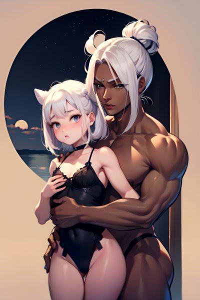 Anime Muscular Small Tits 40s Age Pouting Lips Face White Hair Hair Bun Hair Style Dark Skin Soft + Warm Moon Front View T Pose Lingerie 3685366696407948562 - AI Hentai - aihentai.co on pornsimulated.com