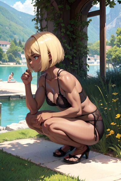 Anime Muscular Small Tits 20s Age Angry Face Blonde Bobcut Hair Style Dark Skin Painting Lake Side View Squatting Lingerie 3685455605558402322 - AI Hentai - aihentai.co on pornsimulated.com