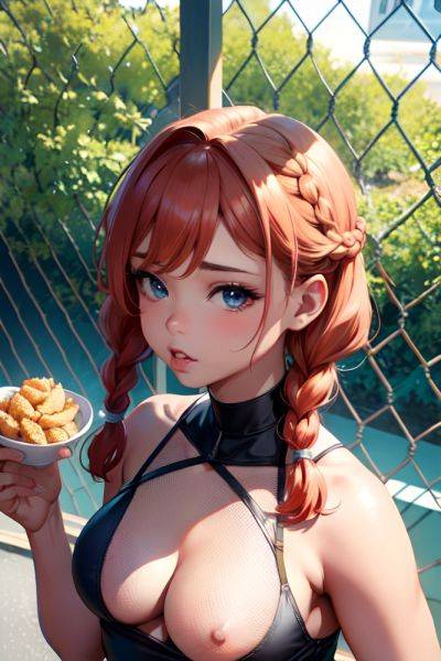 Anime Busty Small Tits 50s Age Pouting Lips Face Ginger Braided Hair Style Dark Skin Crisp Anime Prison Close Up View Eating Fishnet 3685525182814731176 - AI Hentai - aihentai.co on pornsimulated.com
