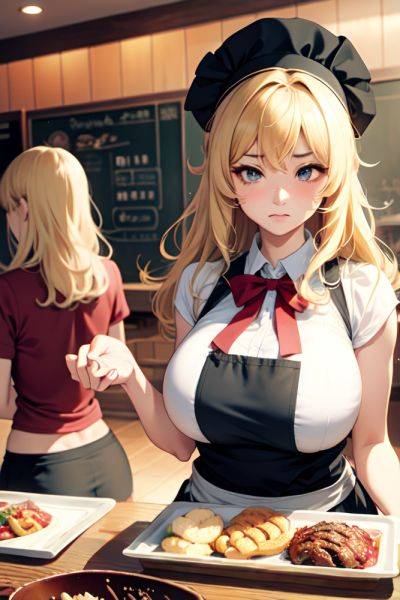 Anime Skinny Huge Boobs 70s Age Sad Face Blonde Messy Hair Style Light Skin Illustration Restaurant Close Up View Cooking Schoolgirl 3685590897029895744 - AI Hentai - aihentai.co on pornsimulated.com