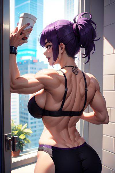 Anime Muscular Huge Boobs 20s Age Laughing Face Purple Hair Pixie Hair Style Light Skin Cyberpunk Bathroom Back View Eating Bra 3685753244627375240 - AI Hentai - aihentai.co on pornsimulated.com