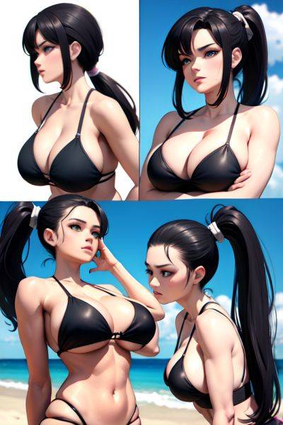Anime Busty Huge Boobs 80s Age Serious Face Black Hair Ponytail Hair Style Light Skin 3d Beach Side View Working Out Bikini 3685873072983022040 - AI Hentai - aihentai.co on pornsimulated.com