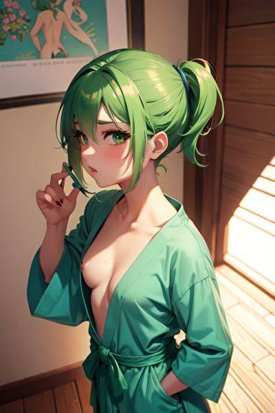 Anime Busty Small Tits 20s Age Pouting Lips Face Green Hair Pixie Hair Style Dark Skin Painting Prison Back View Gaming Bathrobe 3686105001219650389 - AI Hentai - aihentai.co on pornsimulated.com