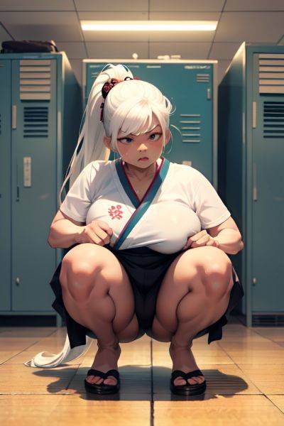 Anime Chubby Small Tits 60s Age Angry Face White Hair Ponytail Hair Style Dark Skin Cyberpunk Locker Room Front View Squatting Geisha 3687036579666902799 - AI Hentai - aihentai.co on pornsimulated.com