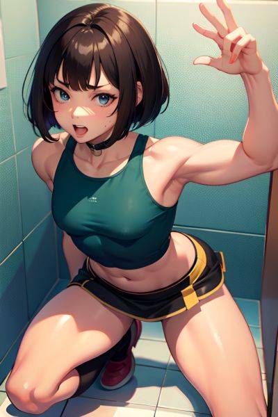Anime Muscular Small Tits 18 Age Ahegao Face Brunette Bobcut Hair Style Dark Skin Illustration Bathroom Front View Plank Mini Skirt 3687059774282453317 - AI Hentai - aihentai.co on pornsimulated.com