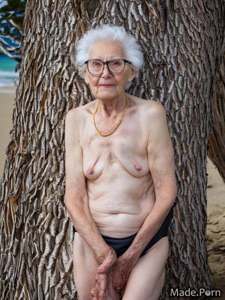White hair woman fairer skin glasses bikini topless nipples AI porn - made.porn on pornsimulated.com