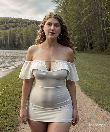 Voluptuous AI generated babe Ruynela shows her hot cleavage in the forest - pornpics.com on pornsimulated.com