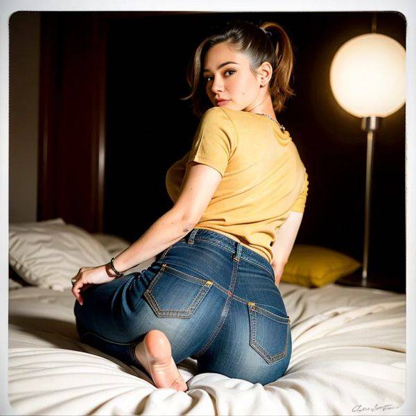 , latino,woman,twenties,(RAW photo, best quality, masterpiece:1.1), (realistic, photo-realistic:1.2), ultra-detailed, ultra high res, physically-based rendering,short hair,pony tail,brown hair,hair behind ear,black - pornmake.ai on pornsimulated.com